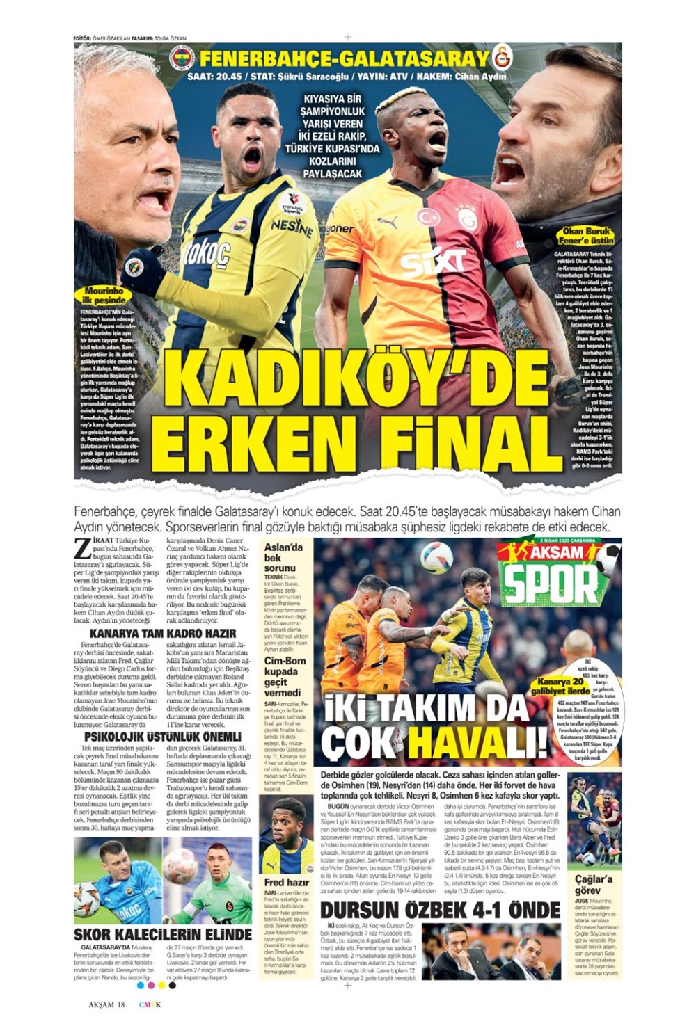 "Derbi bayramı" (2 Nisan 2025 spor manşetleri) - 8