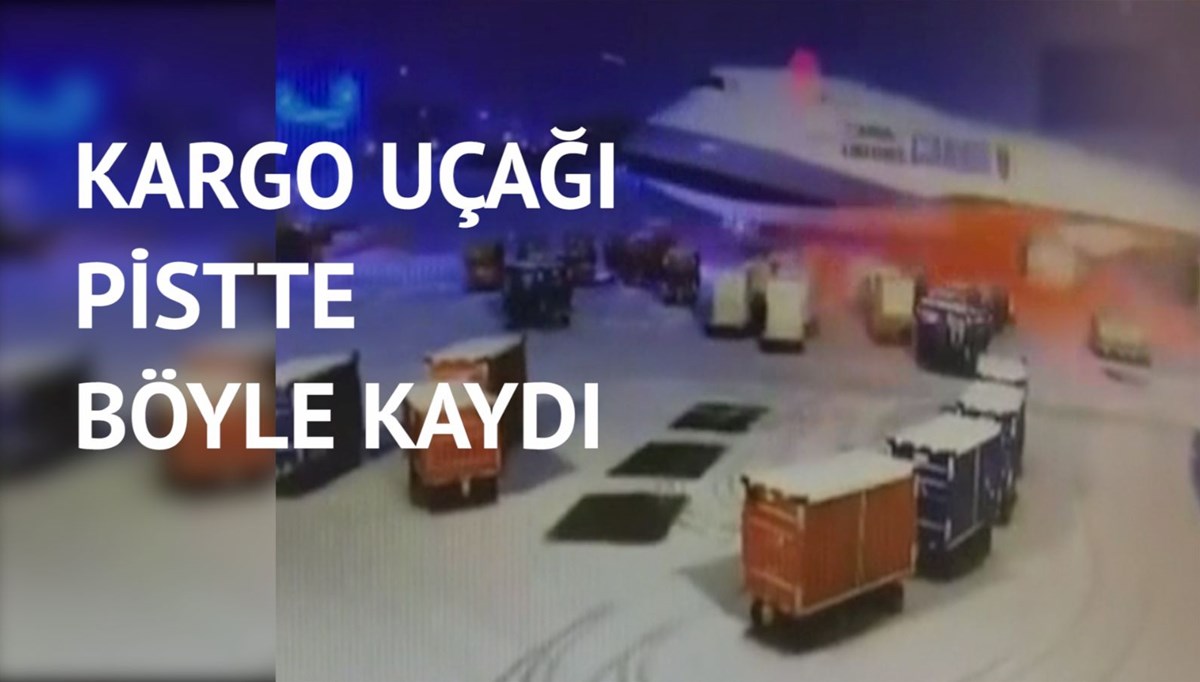 Kar fırtınasında kayan uçak bagaj arabalarına çarptı