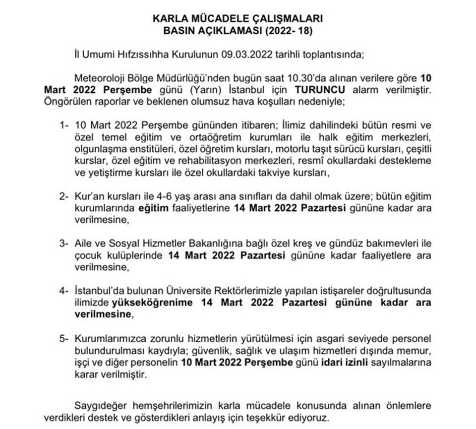 İstanbul'da okullara kar tatili (Üniversiteler de tatil oldu mu?) - 1