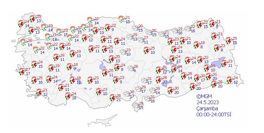 23 il için sarı ve turuncu kodlu uyarı: Toz taşınımı ve kuvvetli yağışlara dikkat (20 Mayıs 2023 hava durumu) - 13