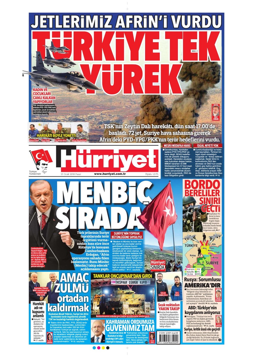 Günün gazete manşetleri - 21 Ocak 2018 - 1