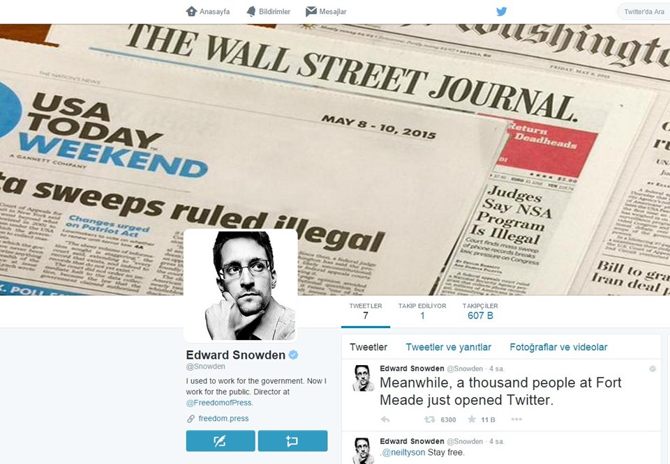 Edward Snowden Twitter hesabı açtı - 1