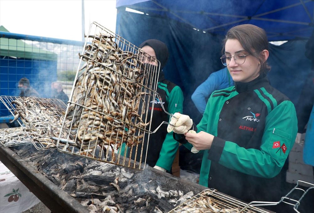 Rize'de üç günde ayıklanan 2,5 ton hamsi festivalde iki saatte tüketildi - 2