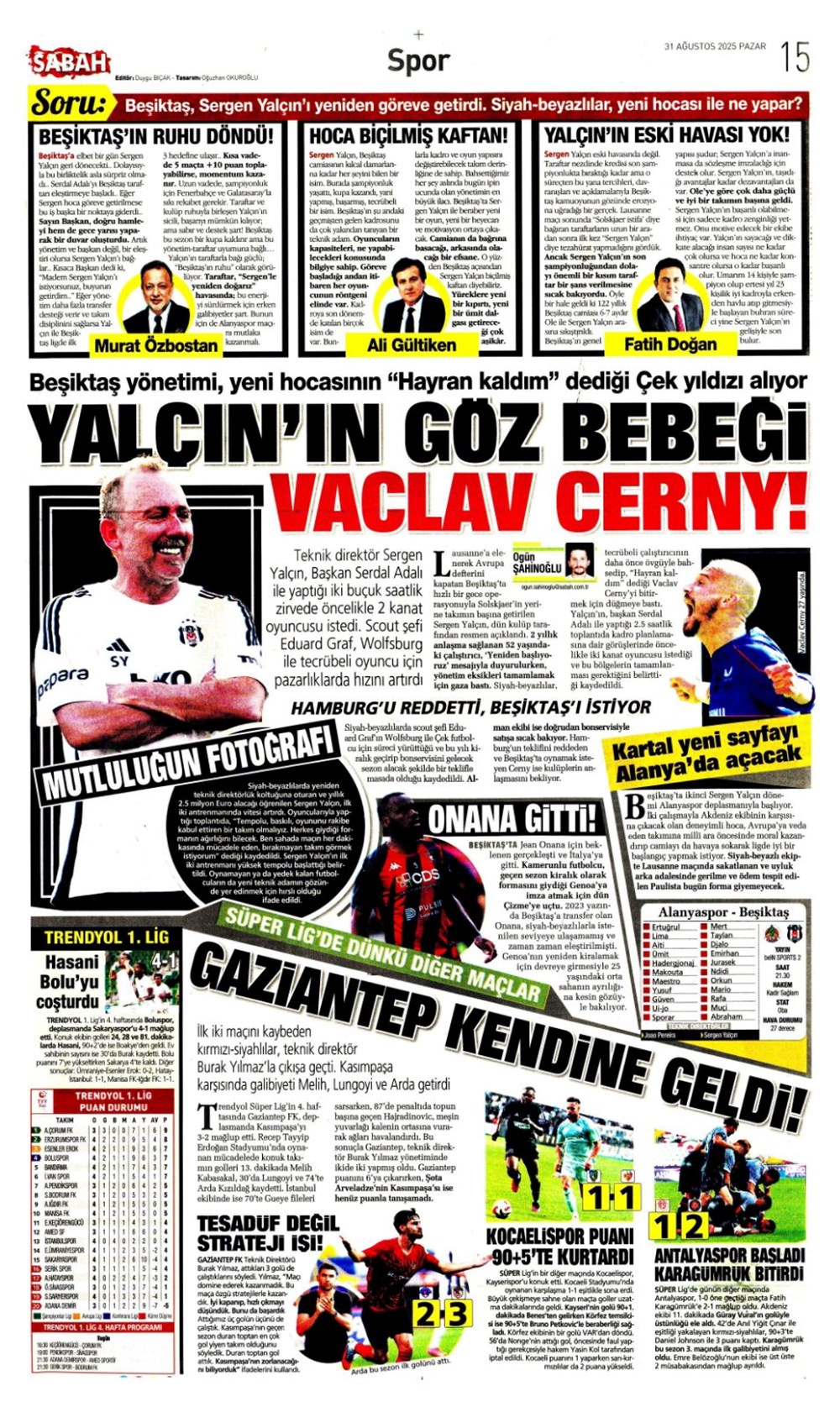 "Ya Kartal ya Schmidt" (31 Ağustos spor manşetleri) - 15