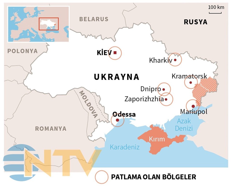 Ukrayna'da Kiev, Harkov, Kramatorsk, Mariupol, Mykolaiv ve Odessa kentlerinde sabah saatlerinden bu yana patlamalar yaşanıyor. 