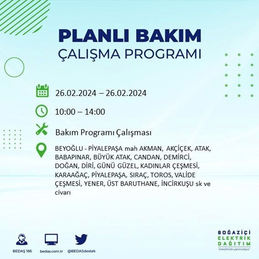 İstanbul'un 19 ilçesinde elektrik kesintisi: Elektrikler ne zaman gelecek? (26 Şubat BEDAŞ kesinti programı) - 28
