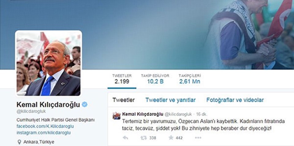 Kılıçdaroğlu Özgecan için tweet attı, Bahçeli mesaj yayınladı - 1
