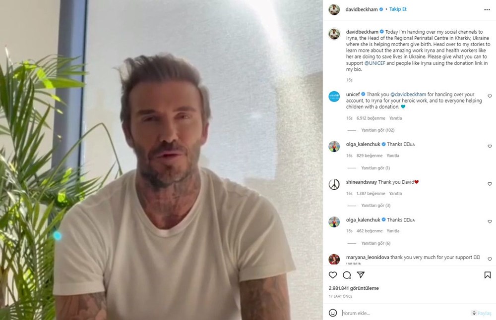 David Beckham 71 milyon takipçili Instagram hesabını Ukraynalı doktora verdi - 2