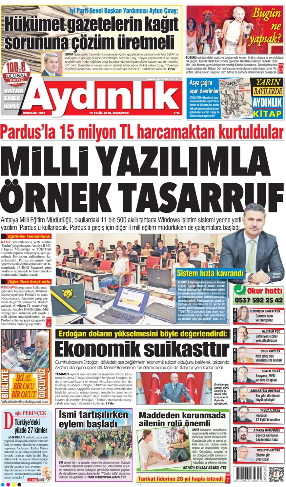 Günün gazete manşetleri 15 Eylül 2018 Son Dakika Türkiye Haberleri