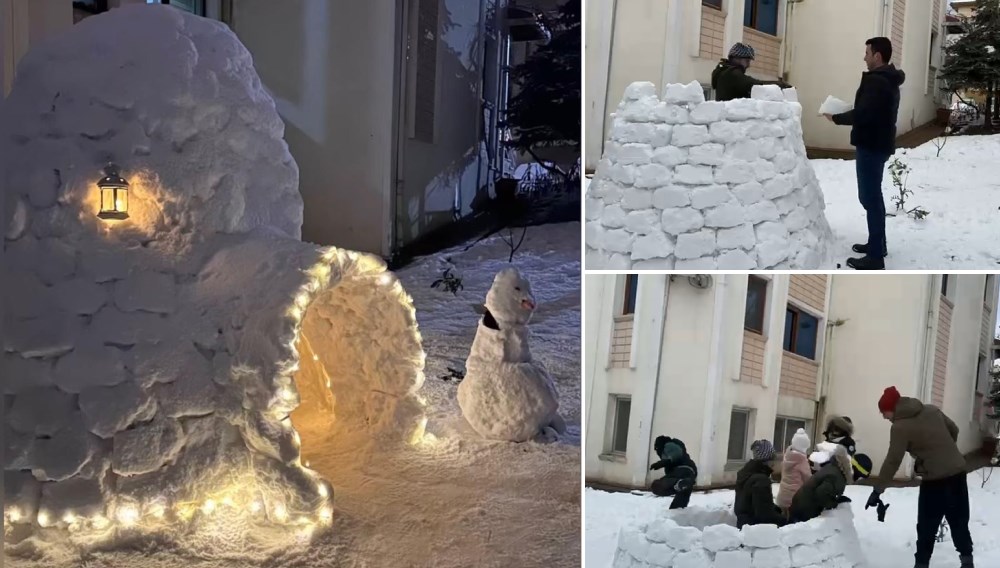 Karda renkli görüntüler: Eskimolara özenip iglo ev yaptılar