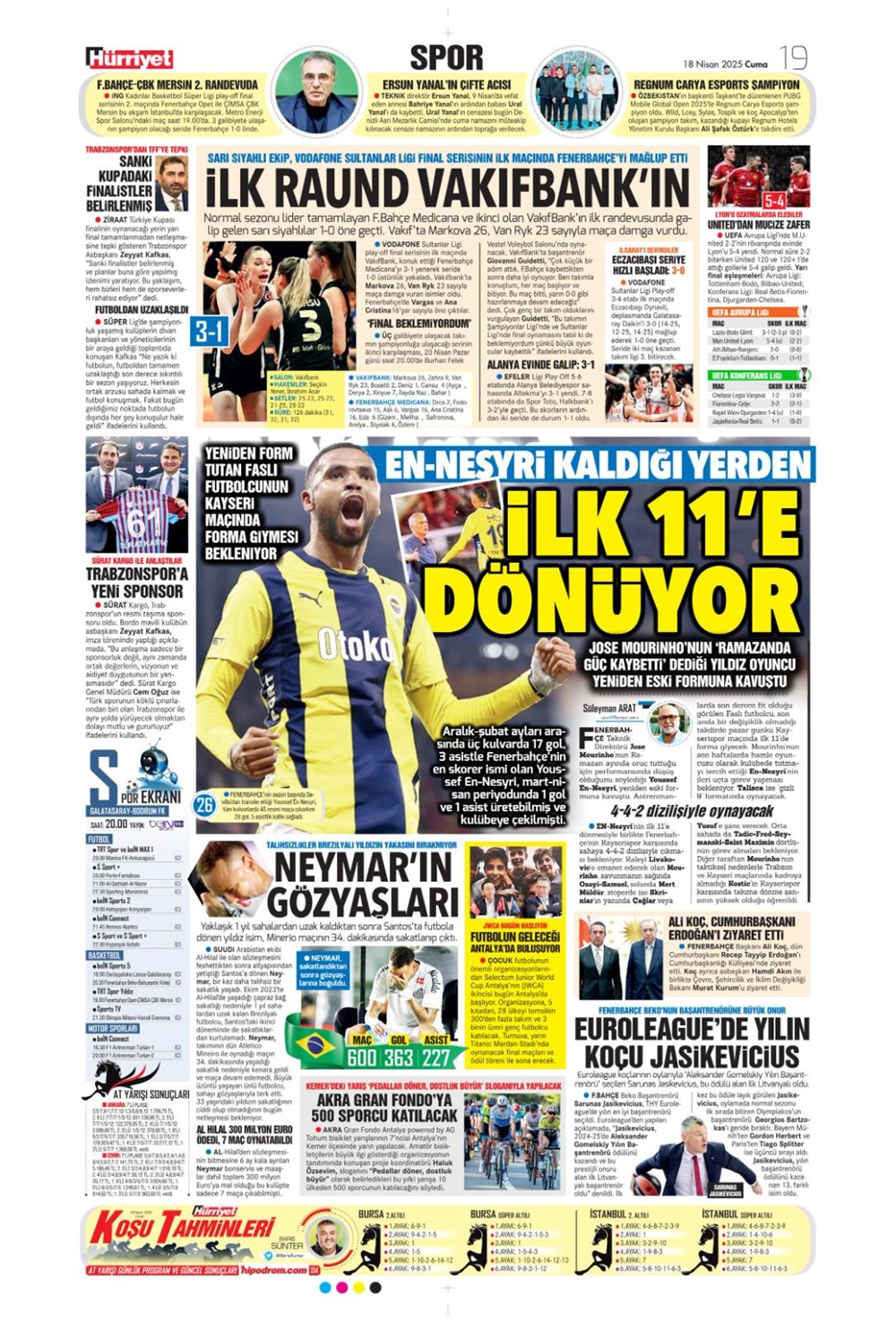 "Kolo Muani bombası" (18 Nisan 2025 spor manşetleri) - 18