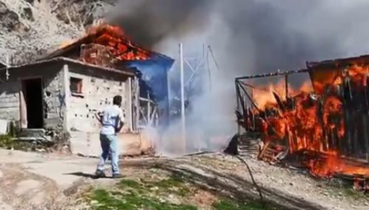 Köyde çıkan yangında 2 ev, samanlık ve odunluk yandı: 2 yaralı Köyde çıkan yangında 2 ev, samanlık ve odunluk yandı: 2 yaralı