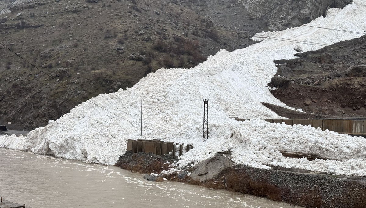 Hakkari'de çığ düşme anı böyle görüntülendi | Onlarca araç yolda kaldı