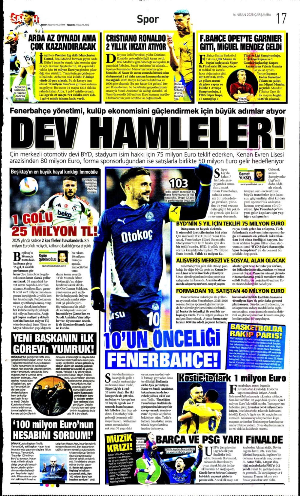 "Kim Min-Jae harekatı" (16 Nisan 2025 spor manşetleri) - 25